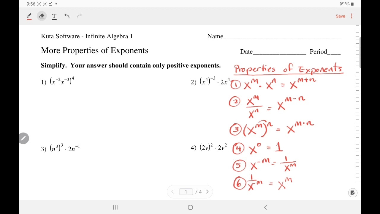 Kuta Software Algebra 1 More Properties Of Exponents part 2 