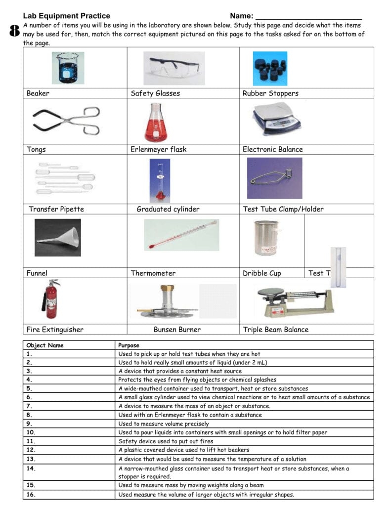 Laboratory Equipment Identification Worksheet
