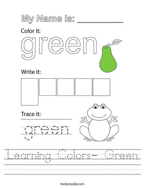 Learning Colors Green Worksheet Twisty Noodle Worksheets Library