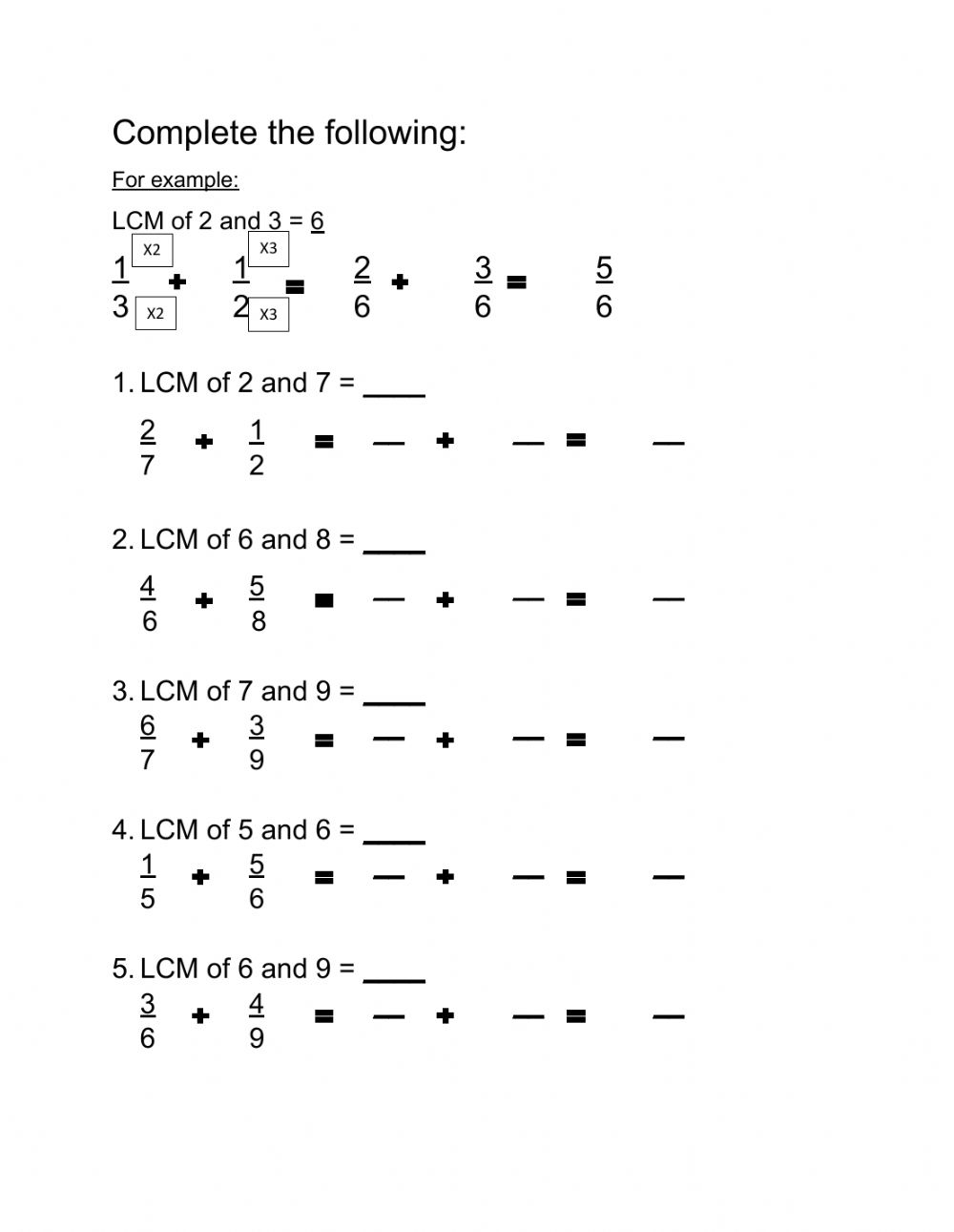least common factor worksheets