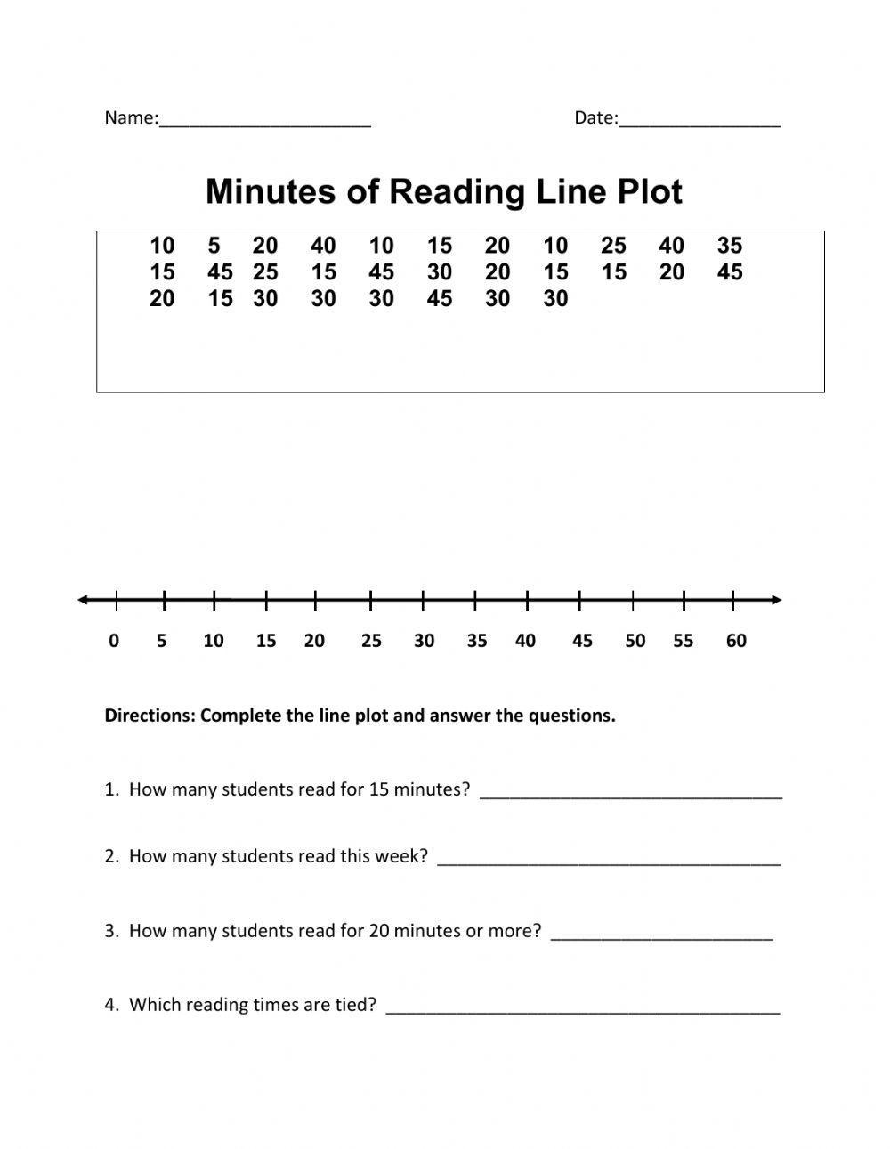 Line Plots One to one Correspondence Math Worksheets Paper