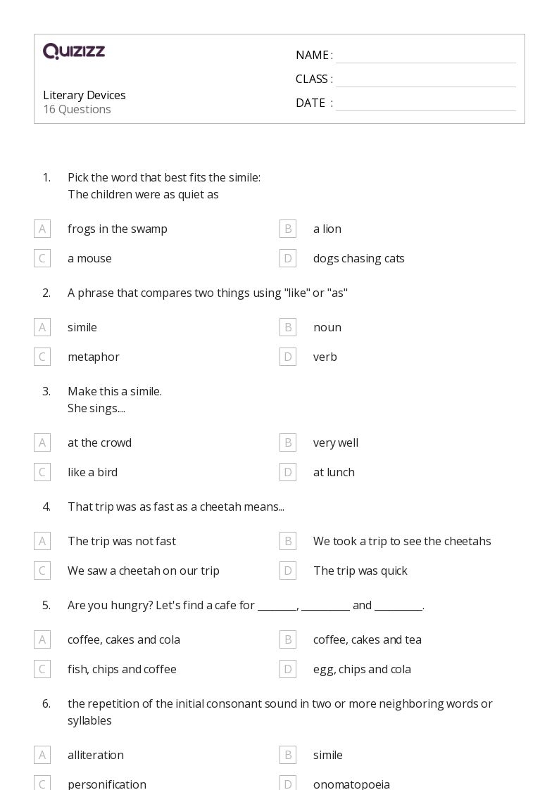Literary Terms Worksheets Worksheets Library