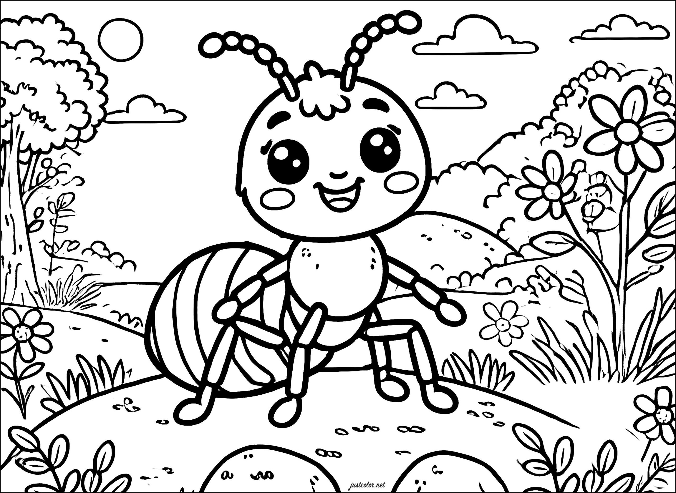 Little Ant In The Forest Insects Coloring Pages For Kids