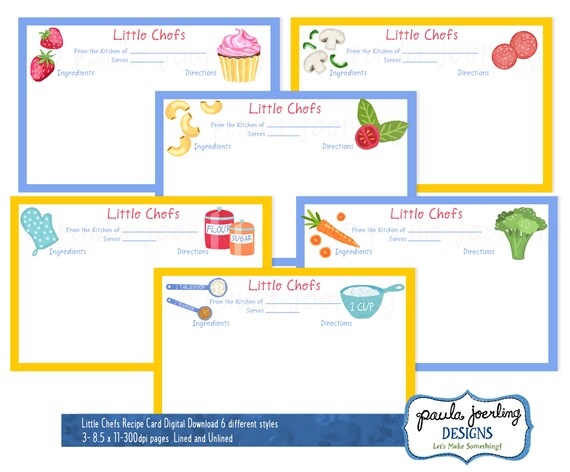 Little Chefs Printable Kids Recipe Cards 4 X 6 Recipe Card Kids 