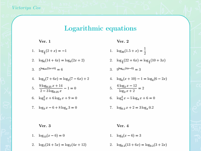 logarithmic equations worksheet