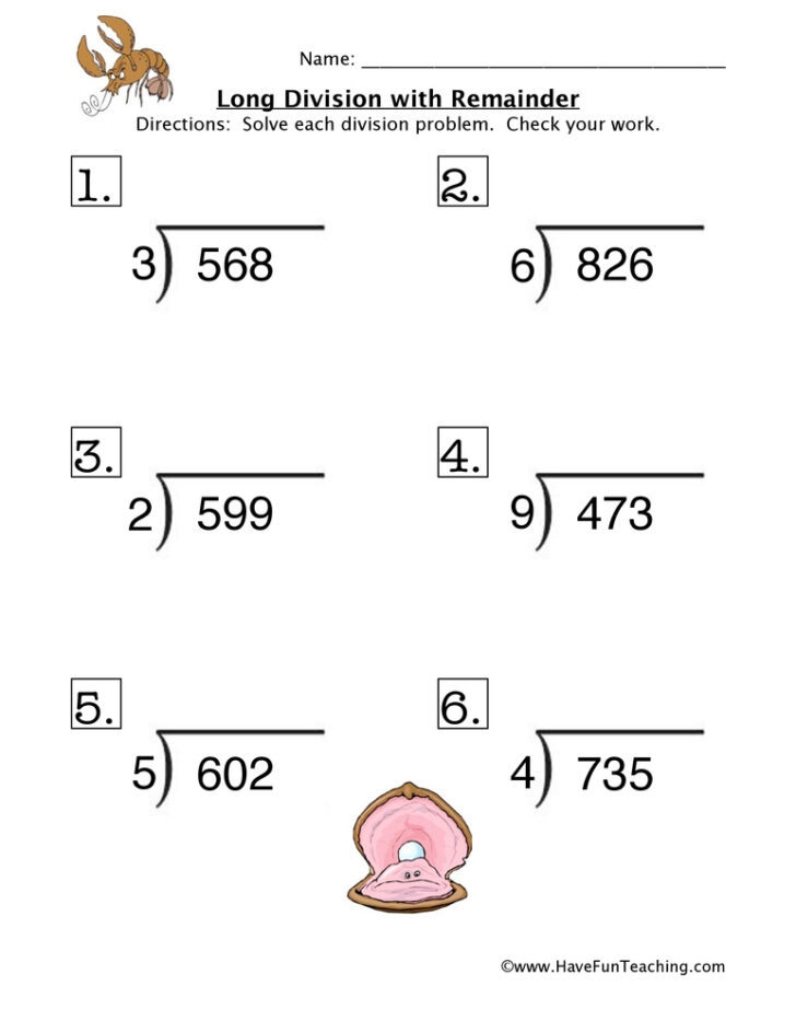 long division with remainders worksheets