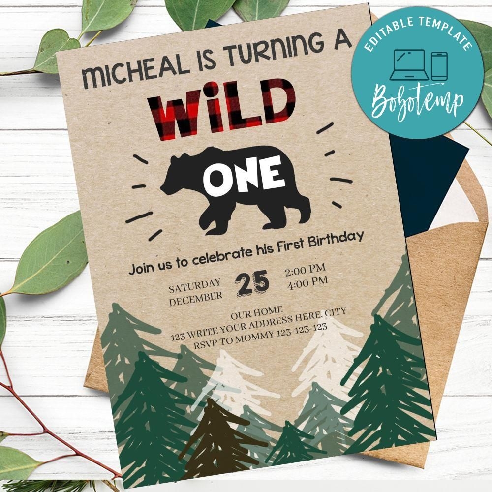 Lumberjack Invitation Customizable Template Instant Download Bobotemp