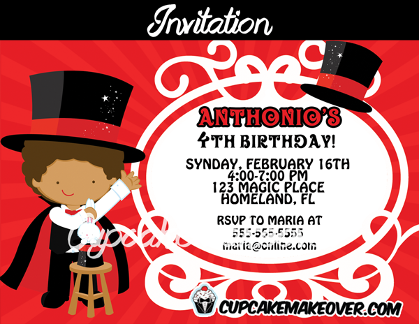 Magic Birthday Party Invitation Personalized Cupcakemakeover