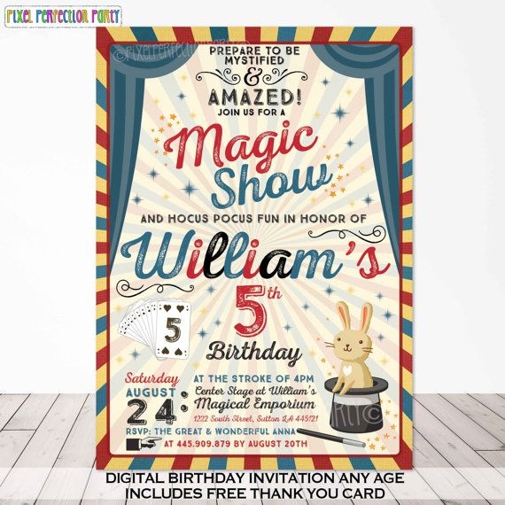 Magic Party Invitation Magic Birthday Invitation Magician Invitation 