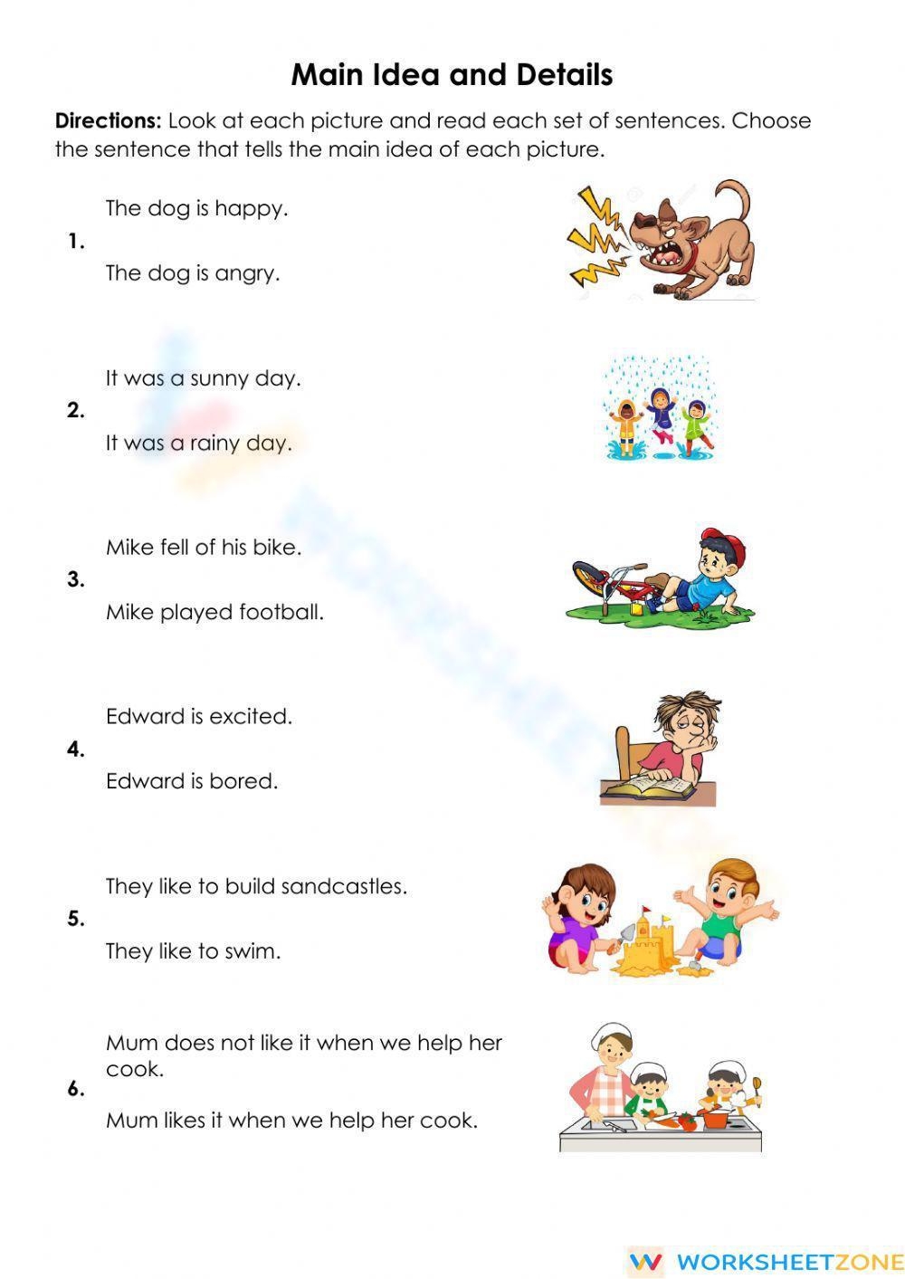 Main Idea And Details Worksheet Worksheets Library