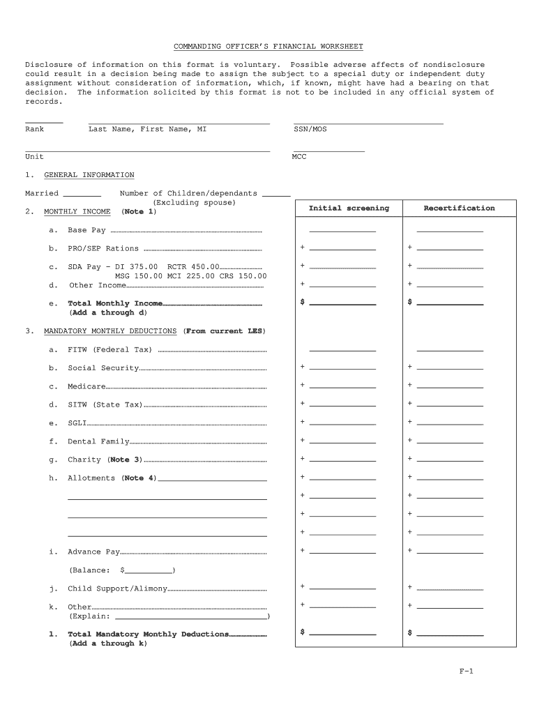 Marine Corps Financial Worksheet Worksheets Library