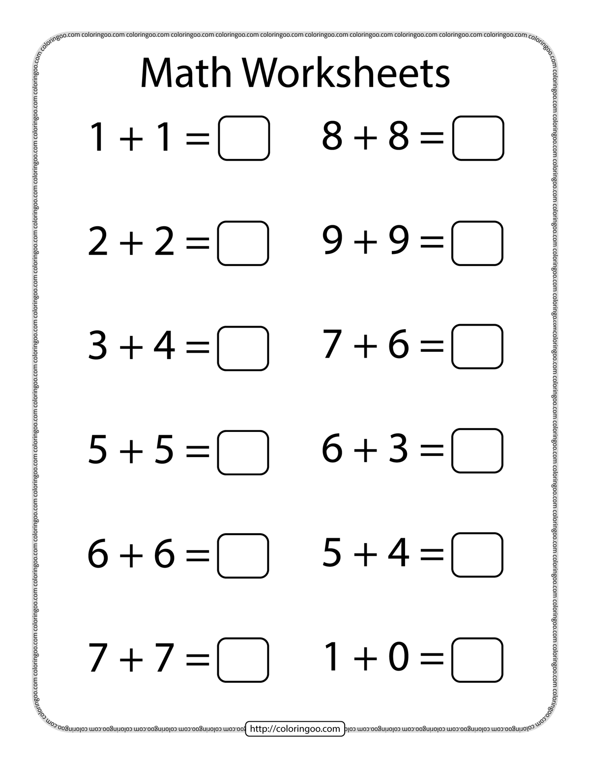 Math Addition Worksheet For Kindergarten