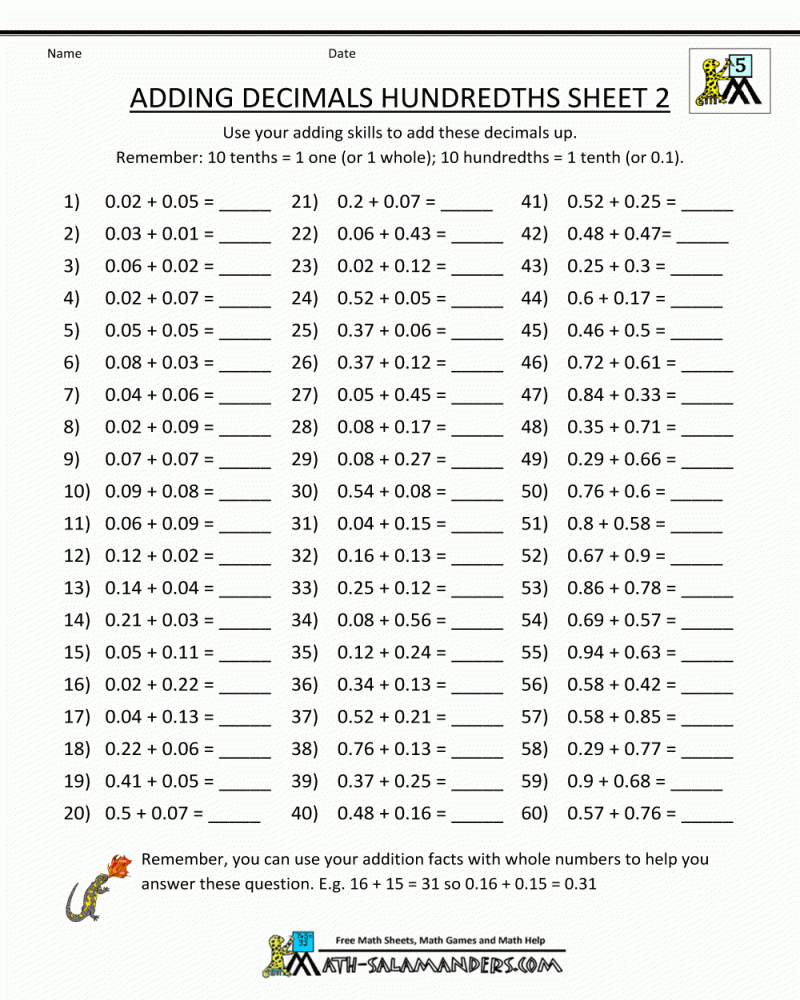 Math Sheets For 5Th Graders Math Worksheets For Fifth Math 