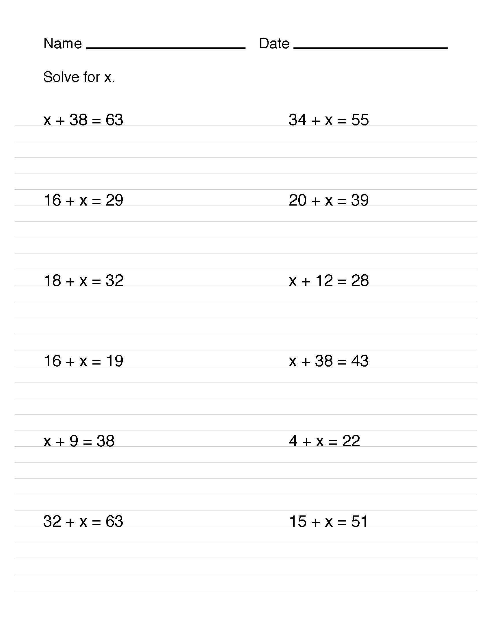 solving single step equations worksheet