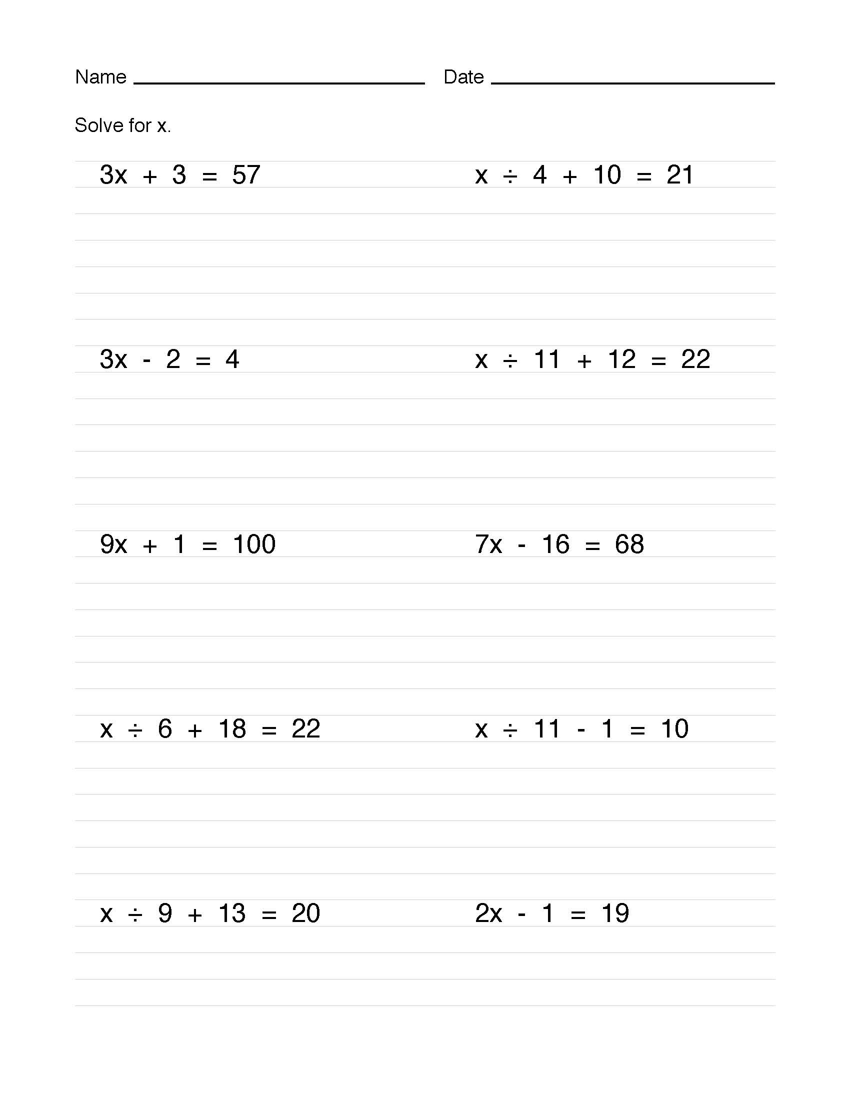 solve two step equations worksheet