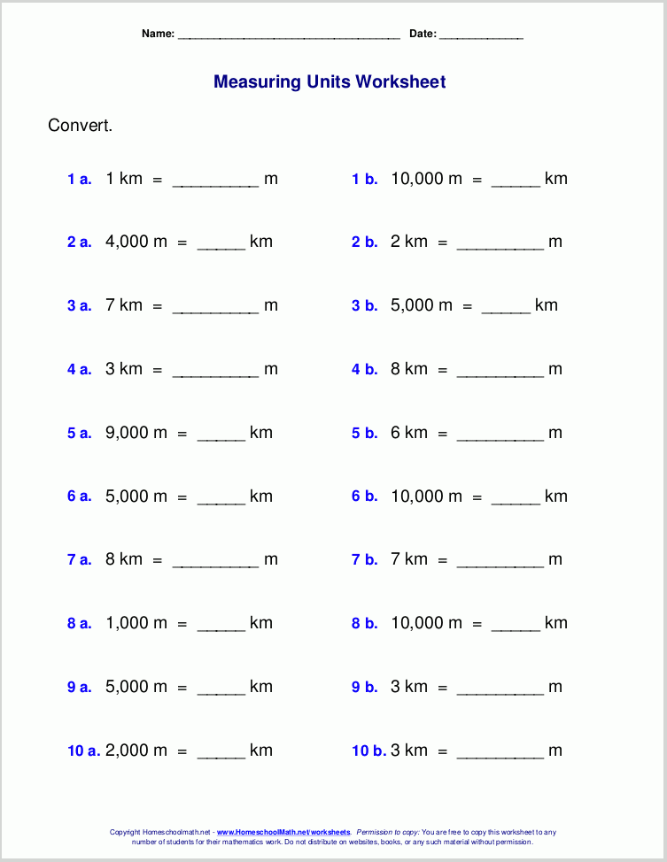 Measurement Conversion Worksheets Grade 4 Measurement Worksheets Free 