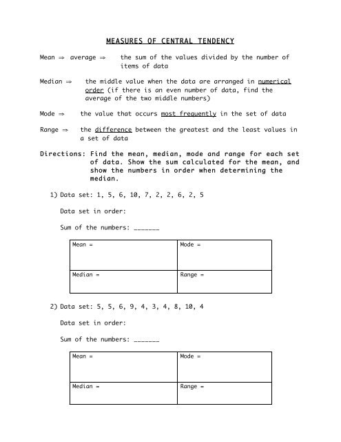 Measures Of Central Tendency Worksheet Fill And Sign Printable 