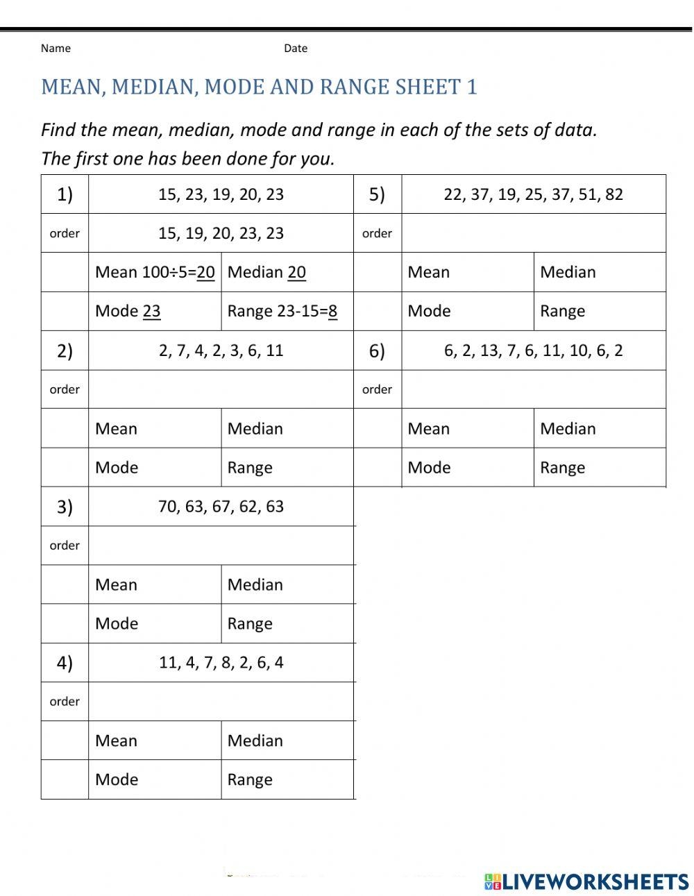 Median Mode Range And Mean Statistics Handling Data Maths 