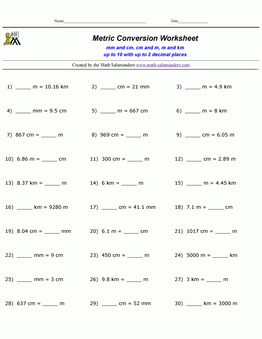 metric to metric conversion worksheet