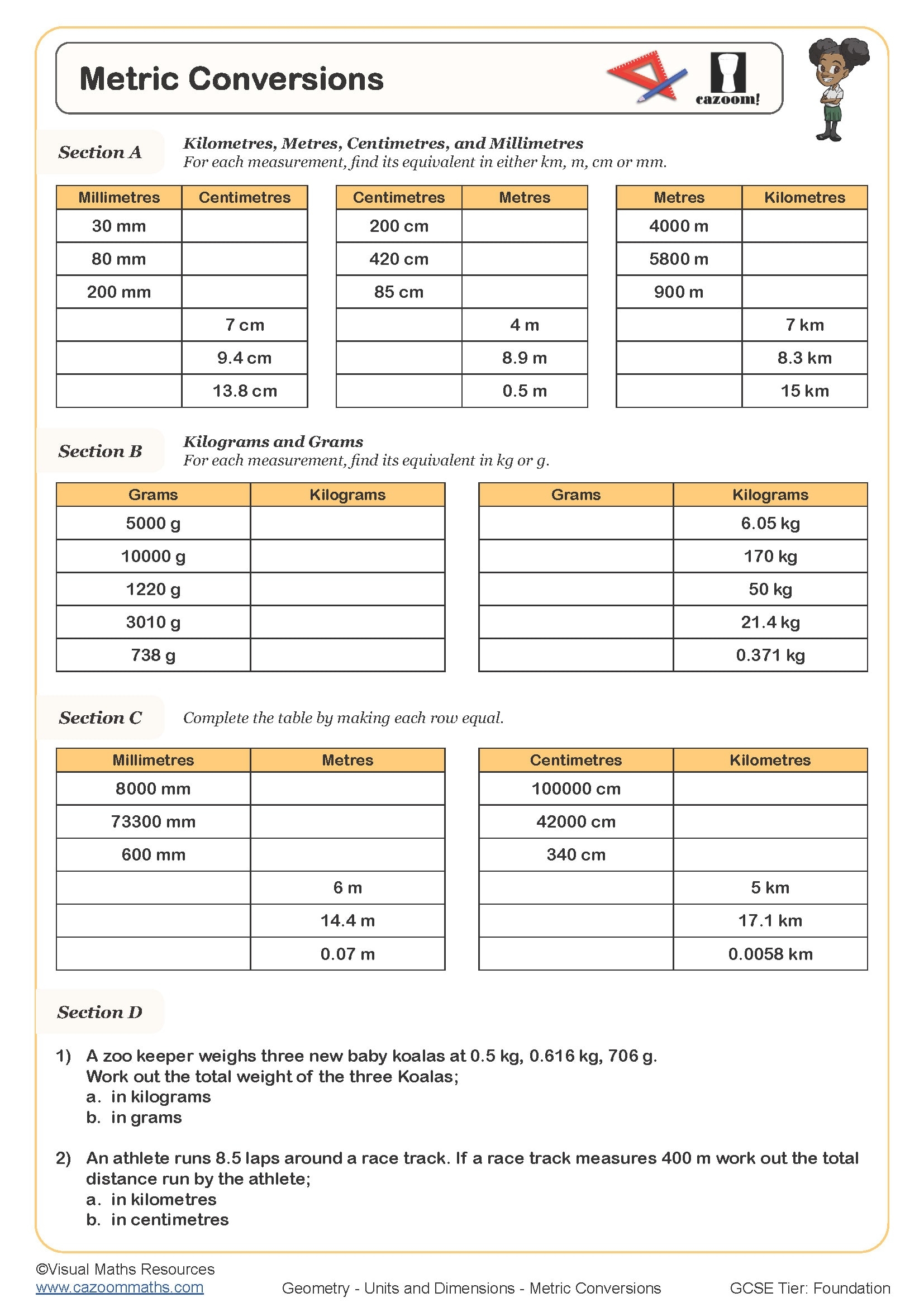 Metric Conversion Worksheet Worksheets Library