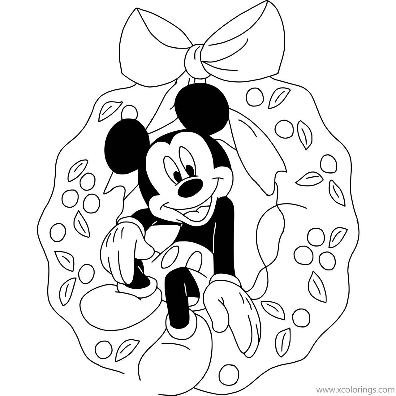 Mickey Mouse Christmas Wreath Coloring Pages XColorings