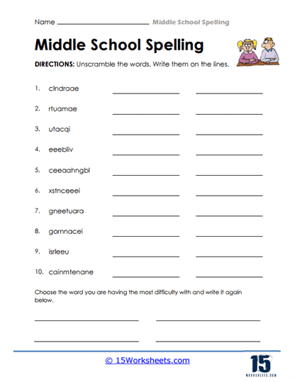 fun worksheets for middle school