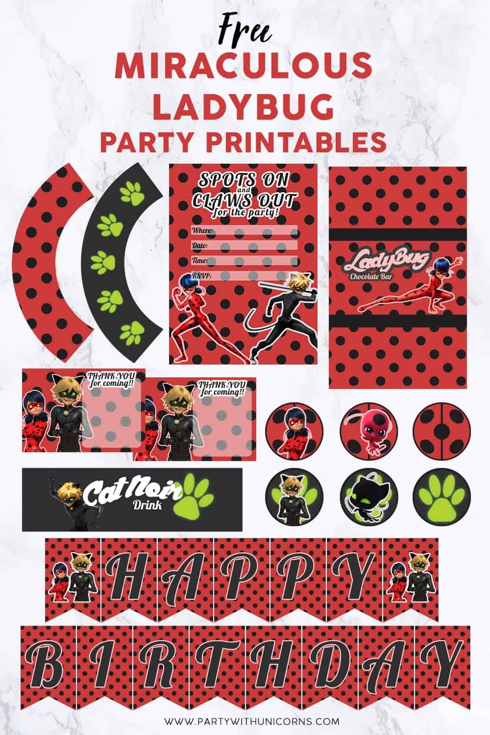 Miraculous Ladybug Party Favor Bags With FREE Printable Template