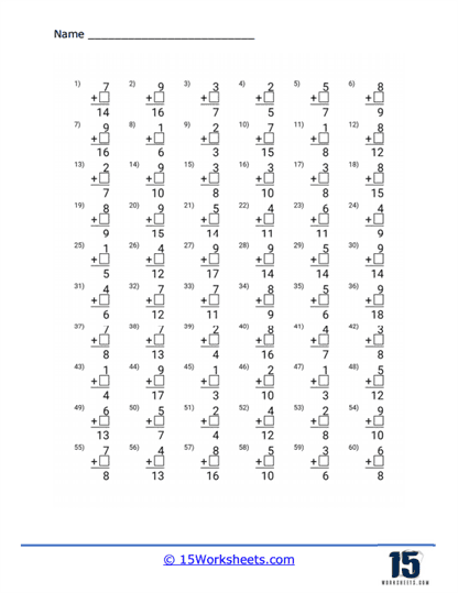 Missing Addends Worksheets 15 Worksheets