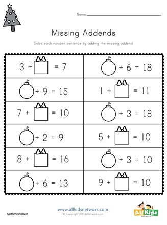 missing addends worksheets