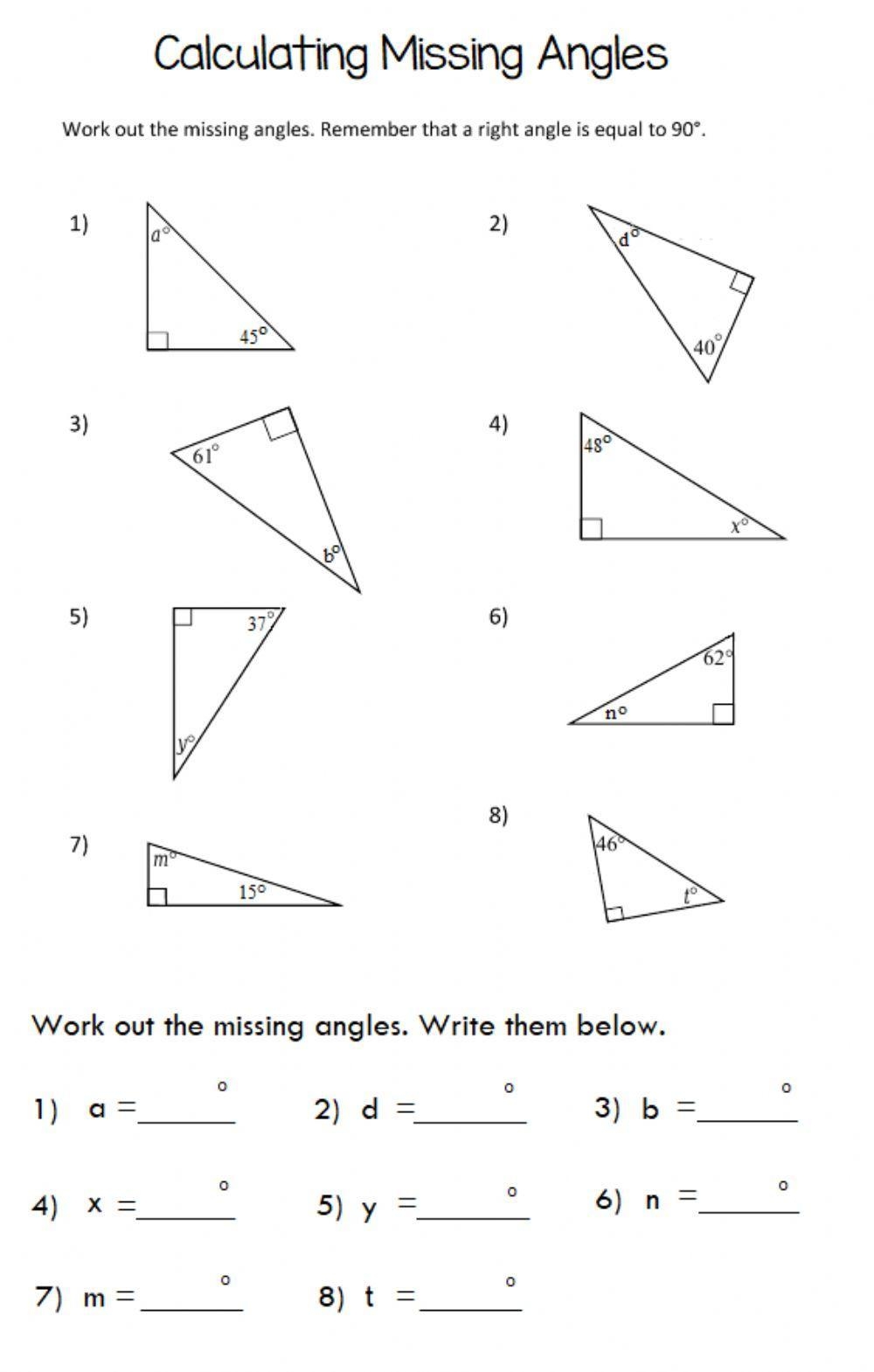 find the missing angle worksheet