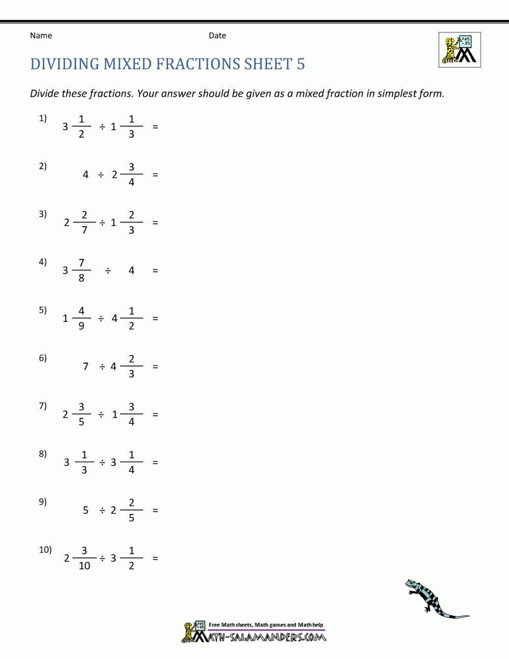 Mixed Fraction Multiplication And Division Worksheet