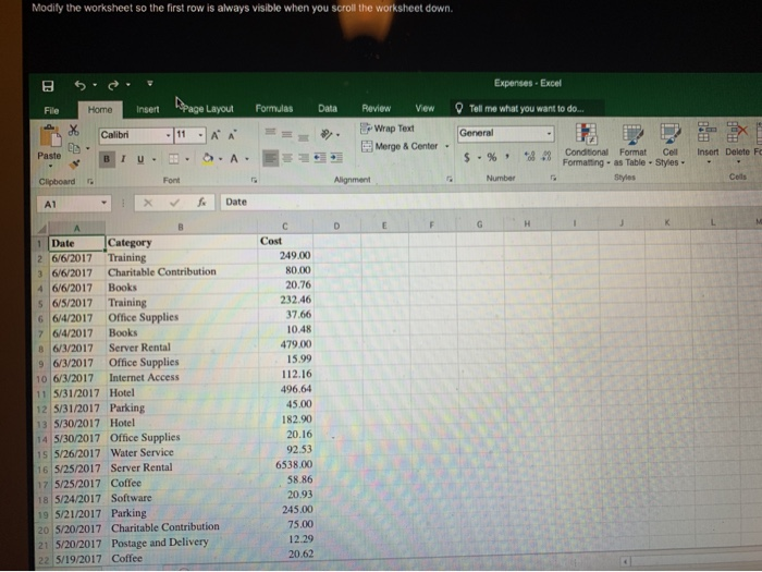 Modify The Worksheet So The First Row Is Always Visible