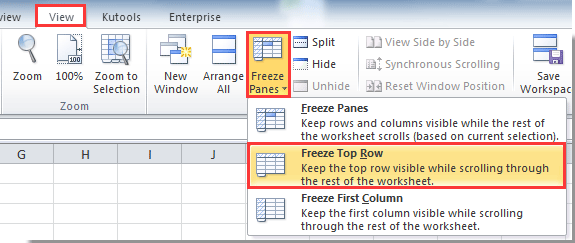 Modify The Worksheet So The First Row Is Always Visible