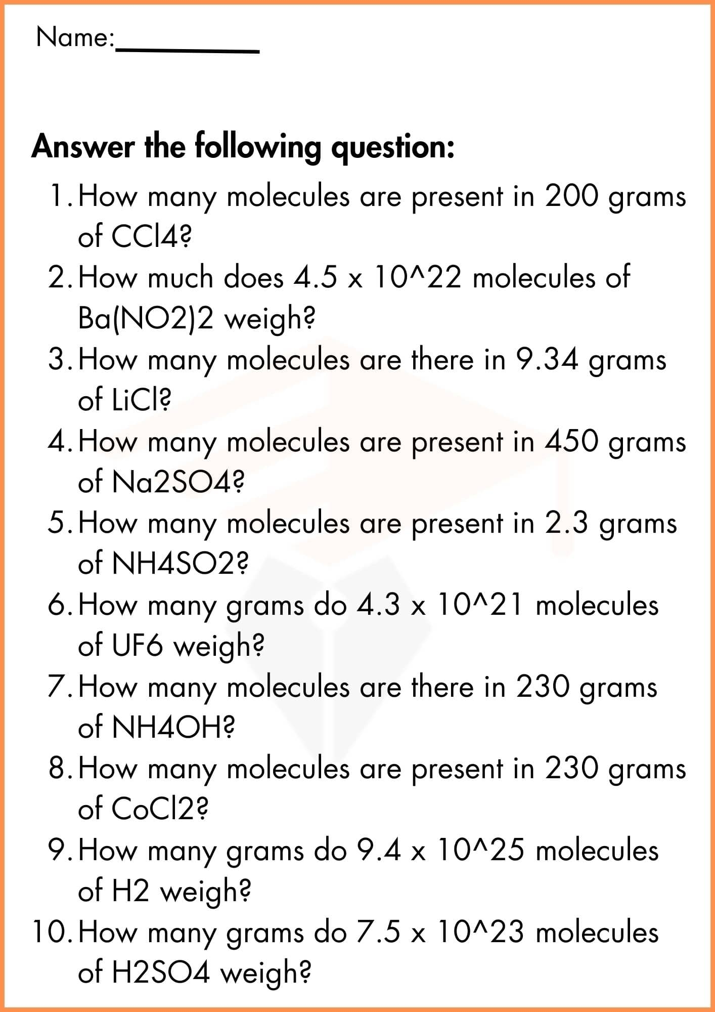 Mole Mole Conversions Worksheet