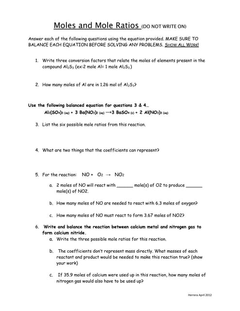 Mole Ratios Worksheet Worksheets Library