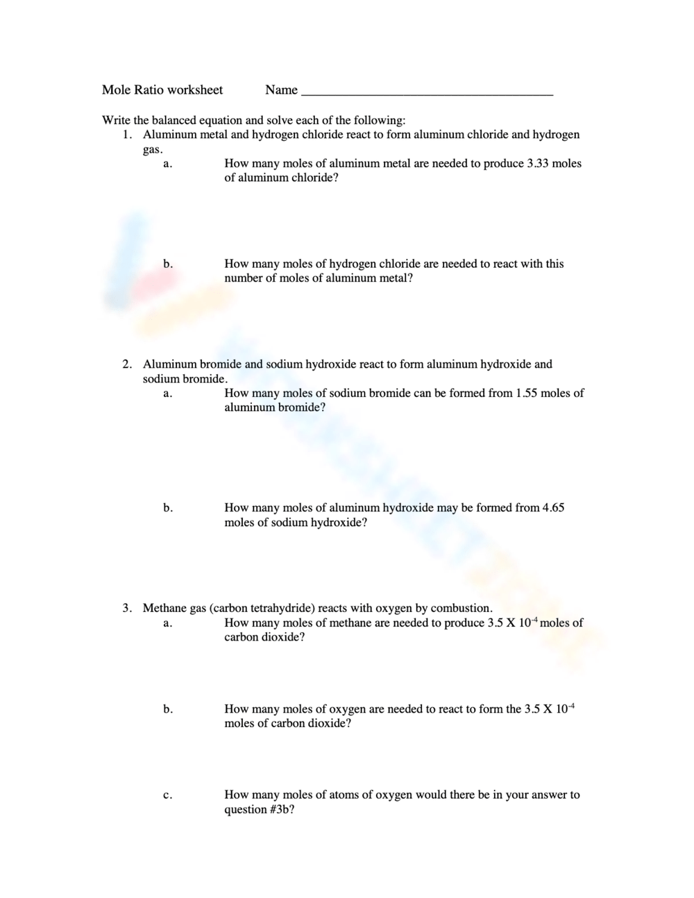 Mole Ratios Worksheet Worksheets Library