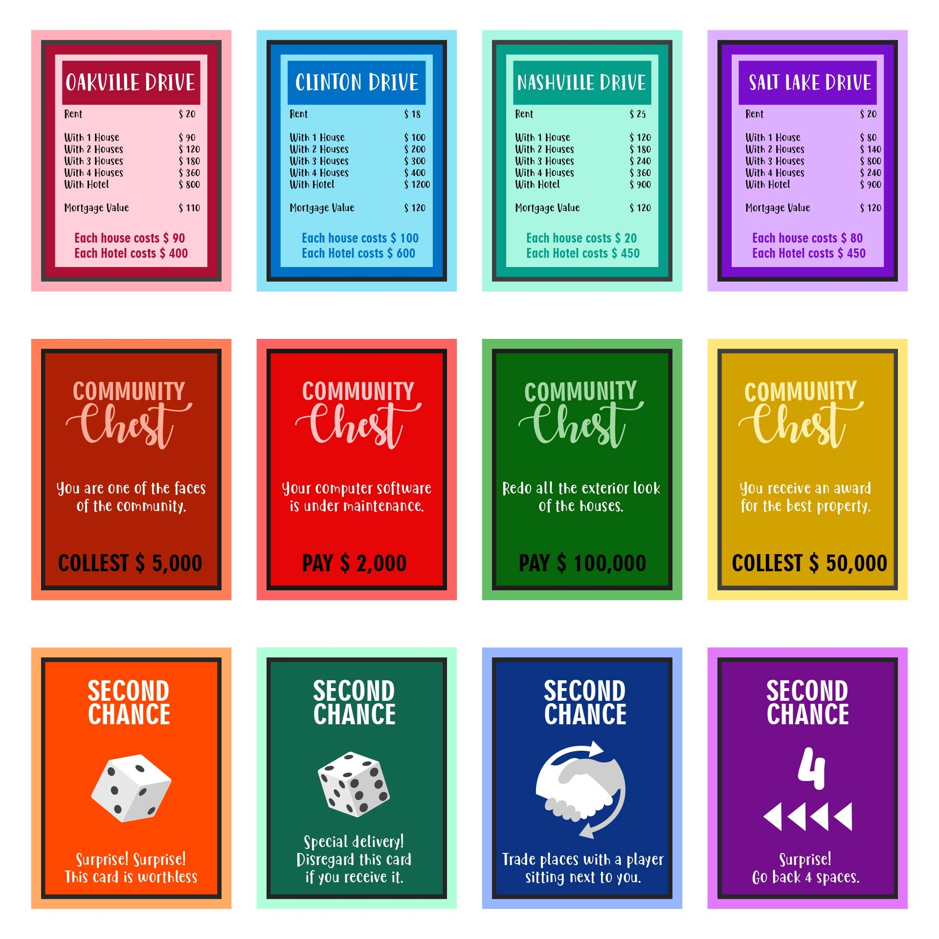 Monopoly Property Cards Printable Original Classic Monopoly Property 