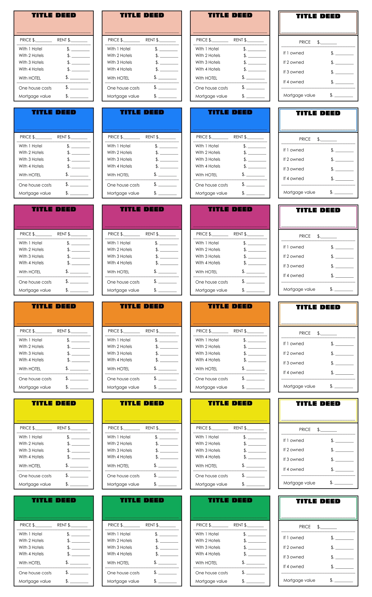 Monopoly Property Cards Printable Original Classic Monopoly Property 