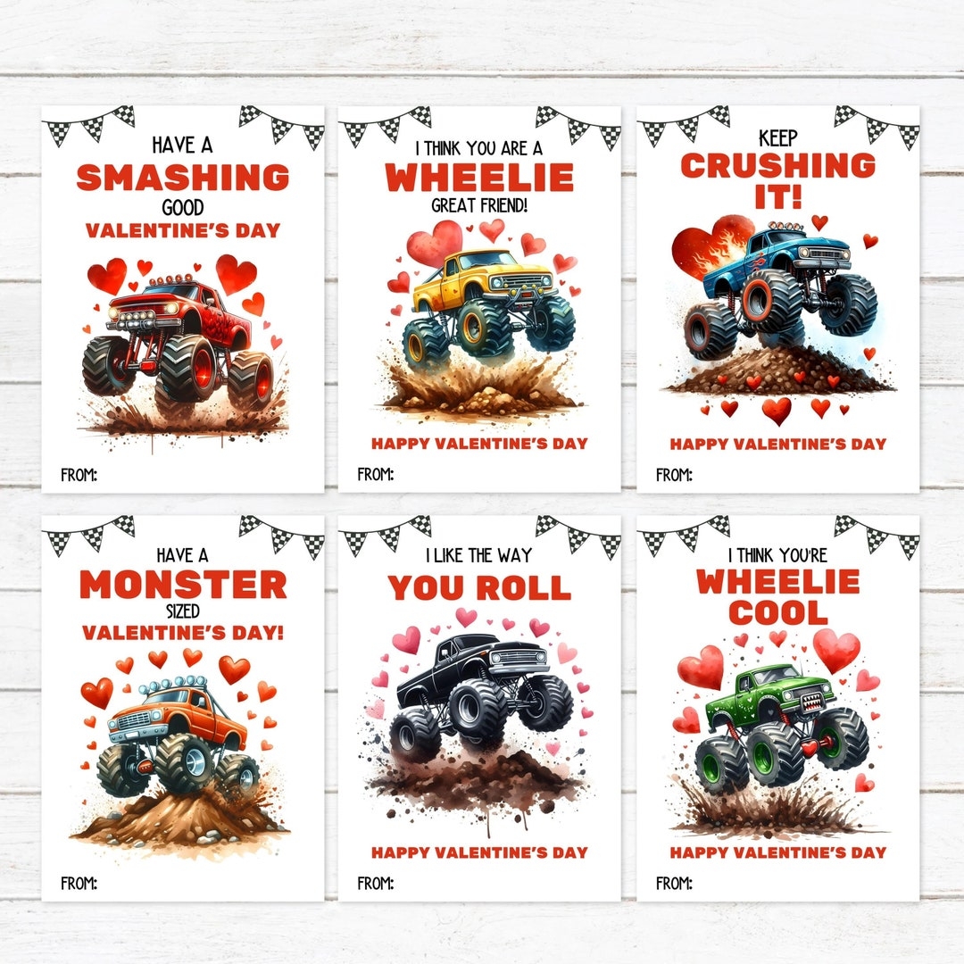 Monster Truck Valentine Cards Printable Wheelie Kids Valentines 