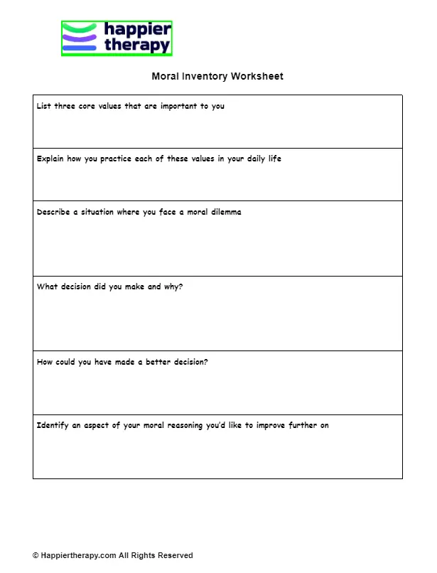 Moral Inventory Worksheet HappierTHERAPY