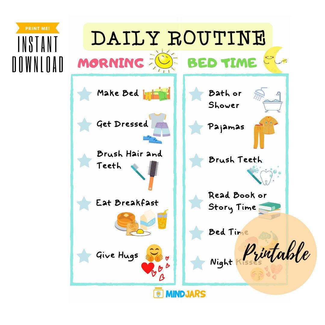 Morning And Bedtime Daily Routine PDF Printable Morning And Bedtime