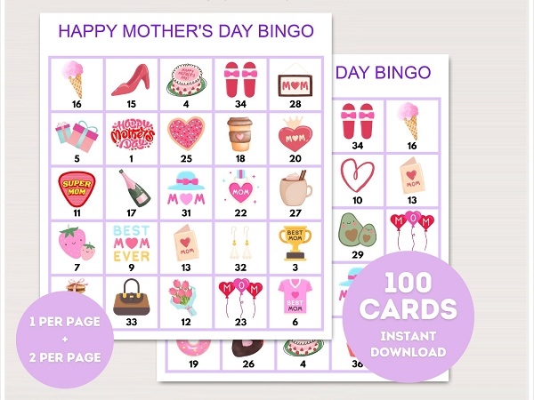 printable mother's day bingo cards