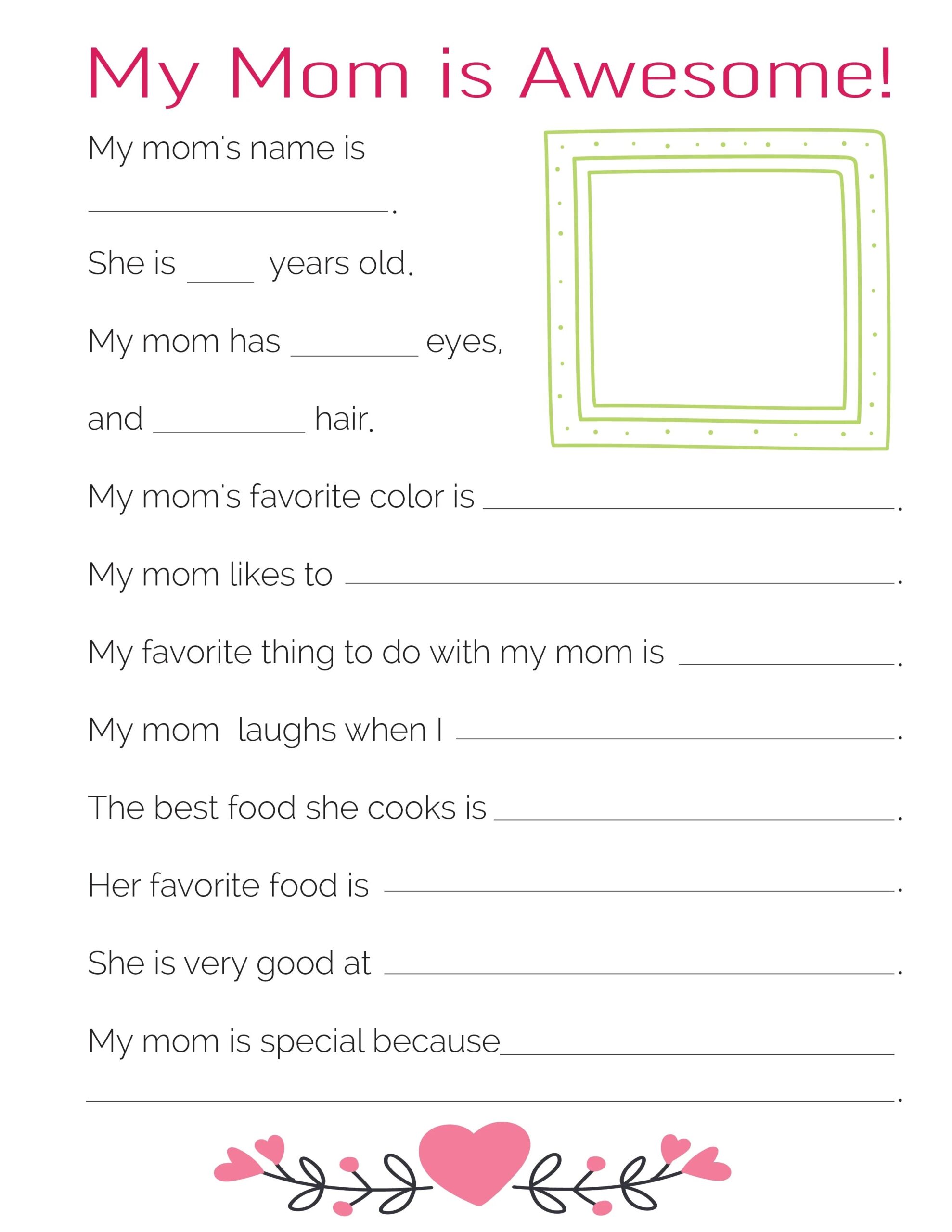 Mothers Day Fill In The Blank Worksheet Worksheets Library