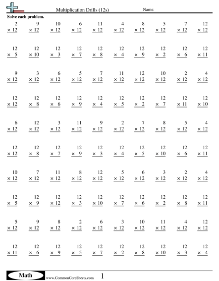 Multiplication 12 Worksheets