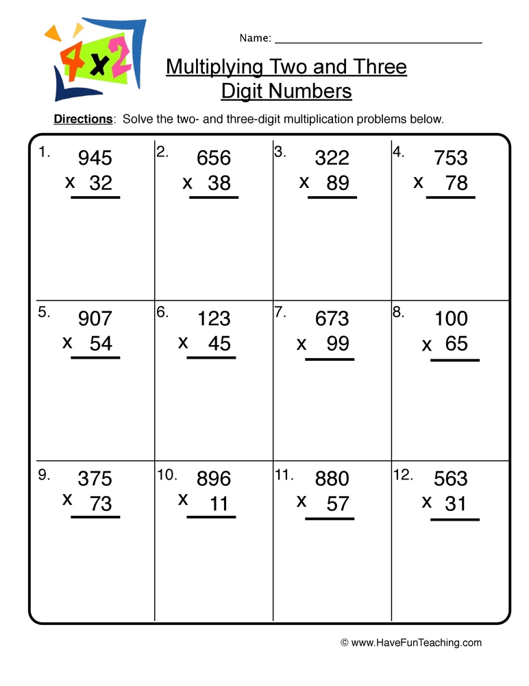 multiplying 3 digit by 2 digit worksheets