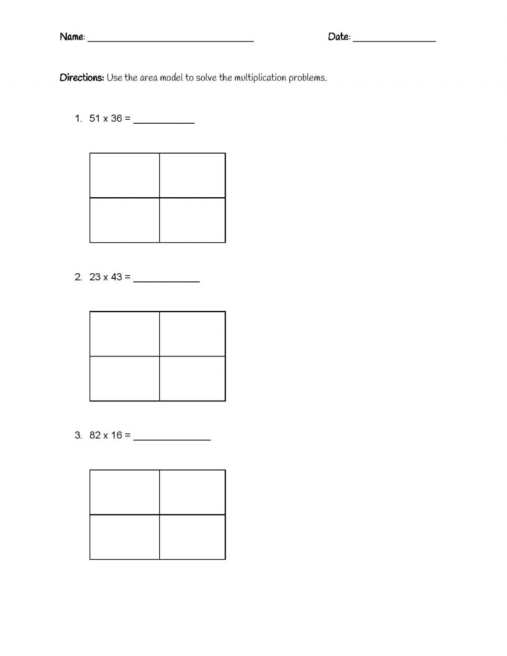 Multiplication Area Model Worksheets Engaging Worksheet Activities