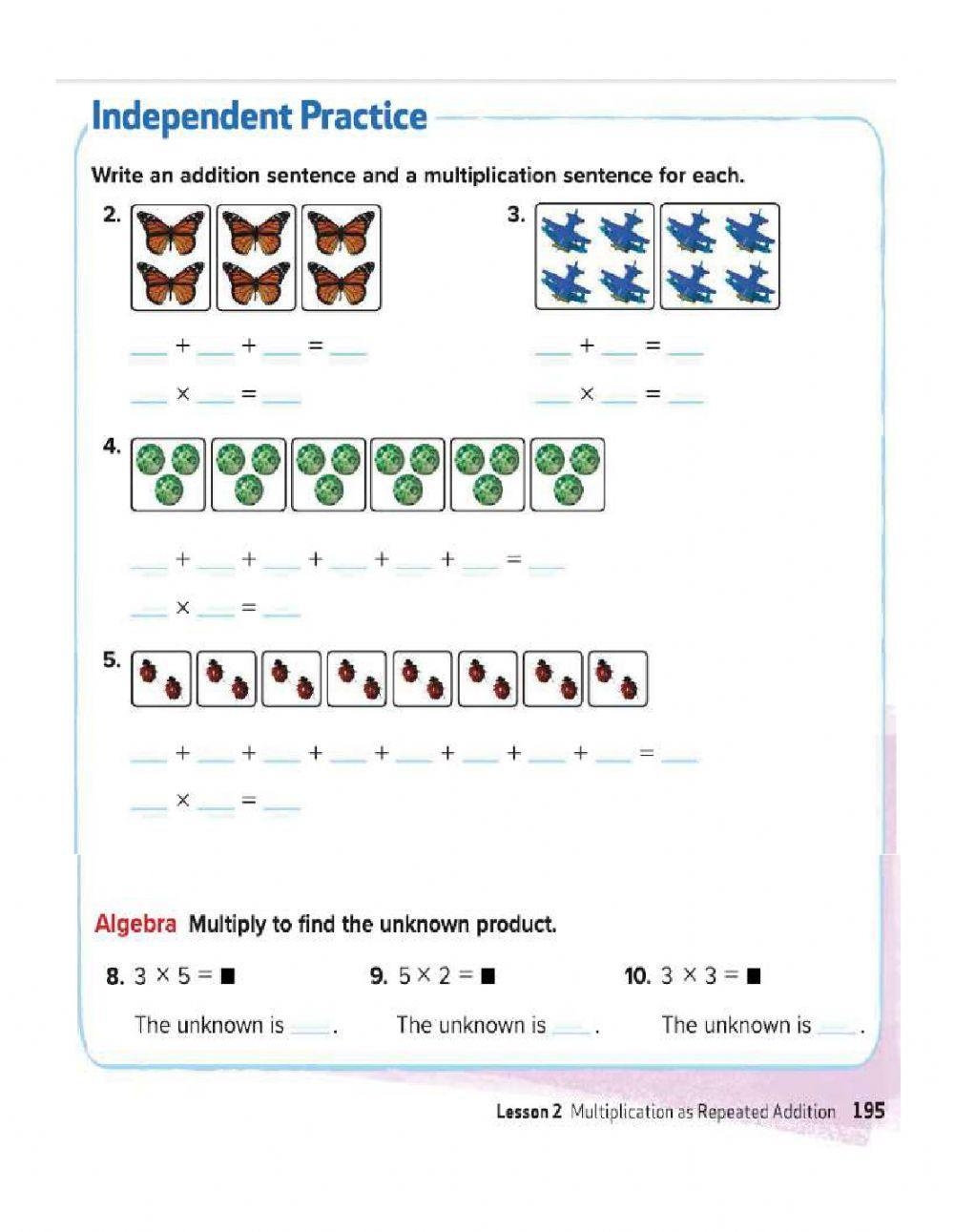 multiplication as repeated addition worksheet