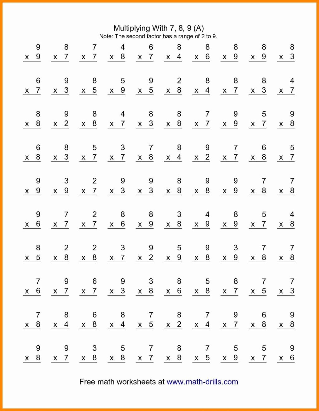 multiplication fluency worksheets