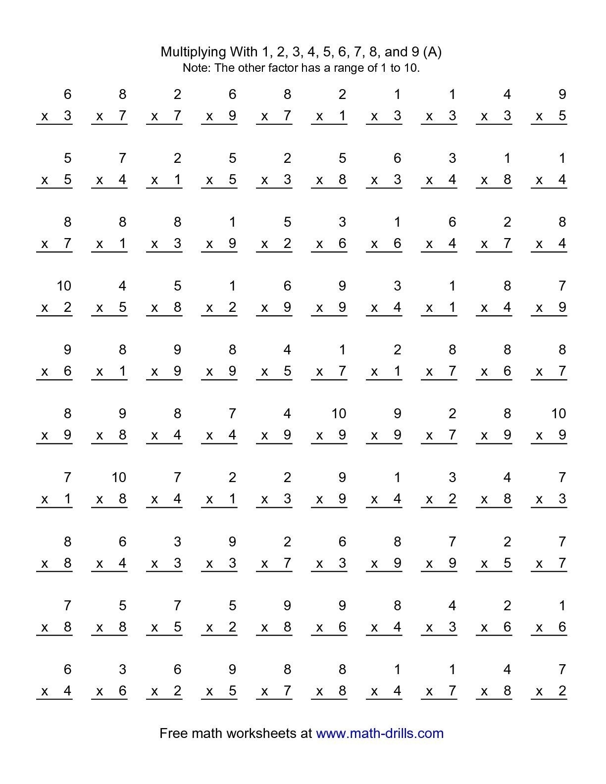 Multiplication Math Facts Free Worksheets Multiplication Worksheets