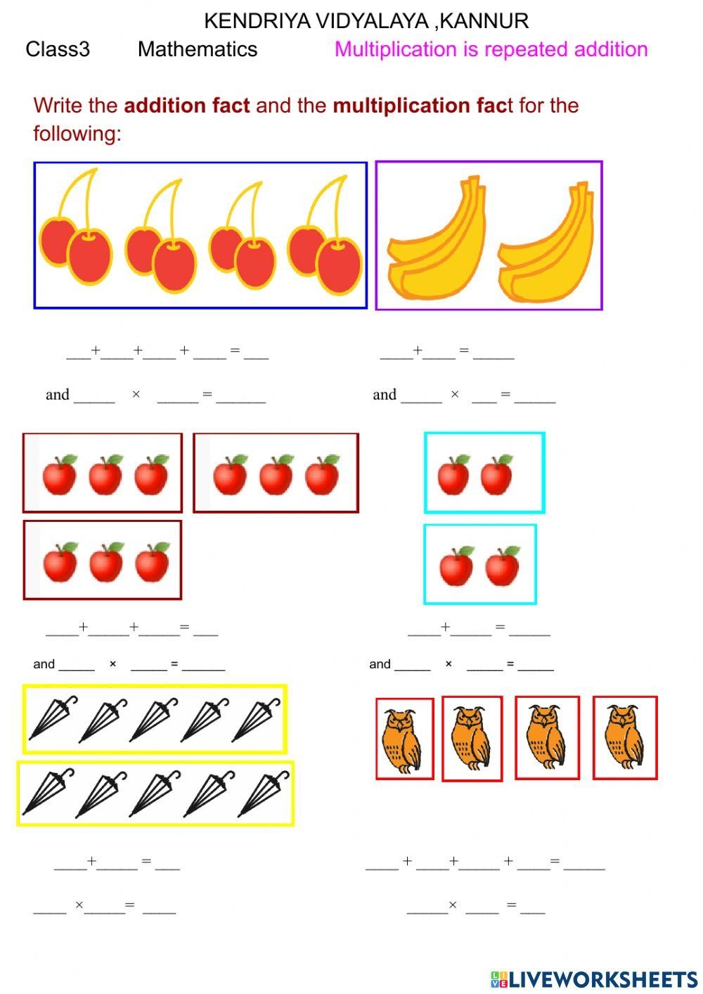 Multiplication Repeated Addition x3 Worksheets Library
